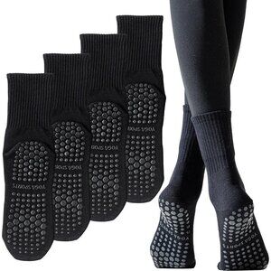 ❤️ Non Slip Socks with Grips for Women  Non Skid Gripper Crew Socks for Yoga